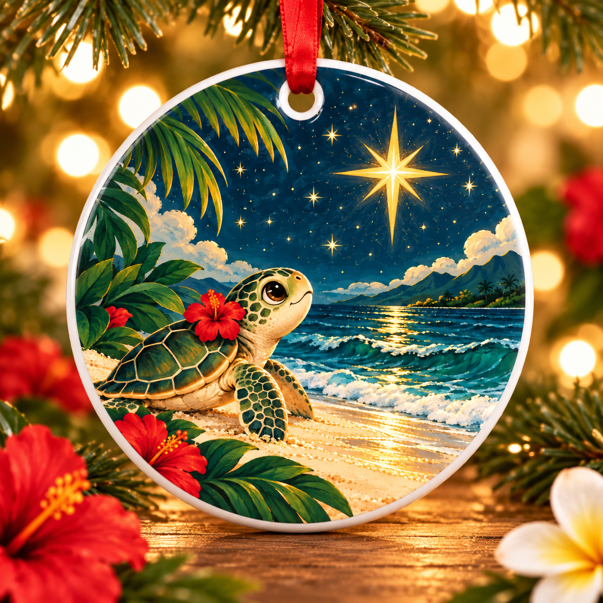 Sea Turtle Beach Bell Metal Ornament — Tropical Coastal Holiday Decoration