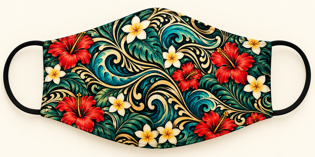 Floral Swirl Face Mask — Tropical Hibiscus & Plumeria Pattern