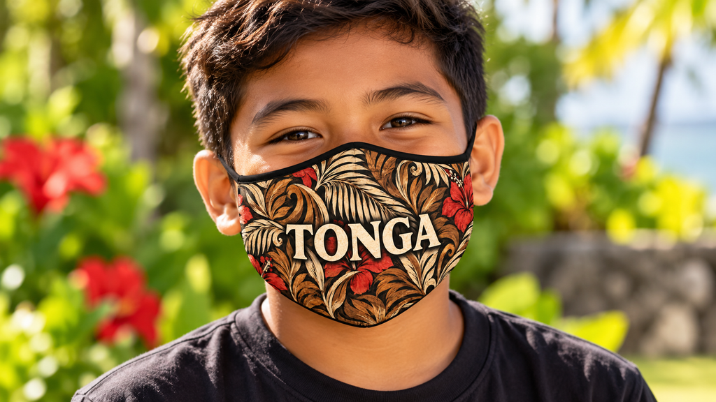 Tonga Floral Face Mask — Polynesian Leaf Pattern Protective Mask
