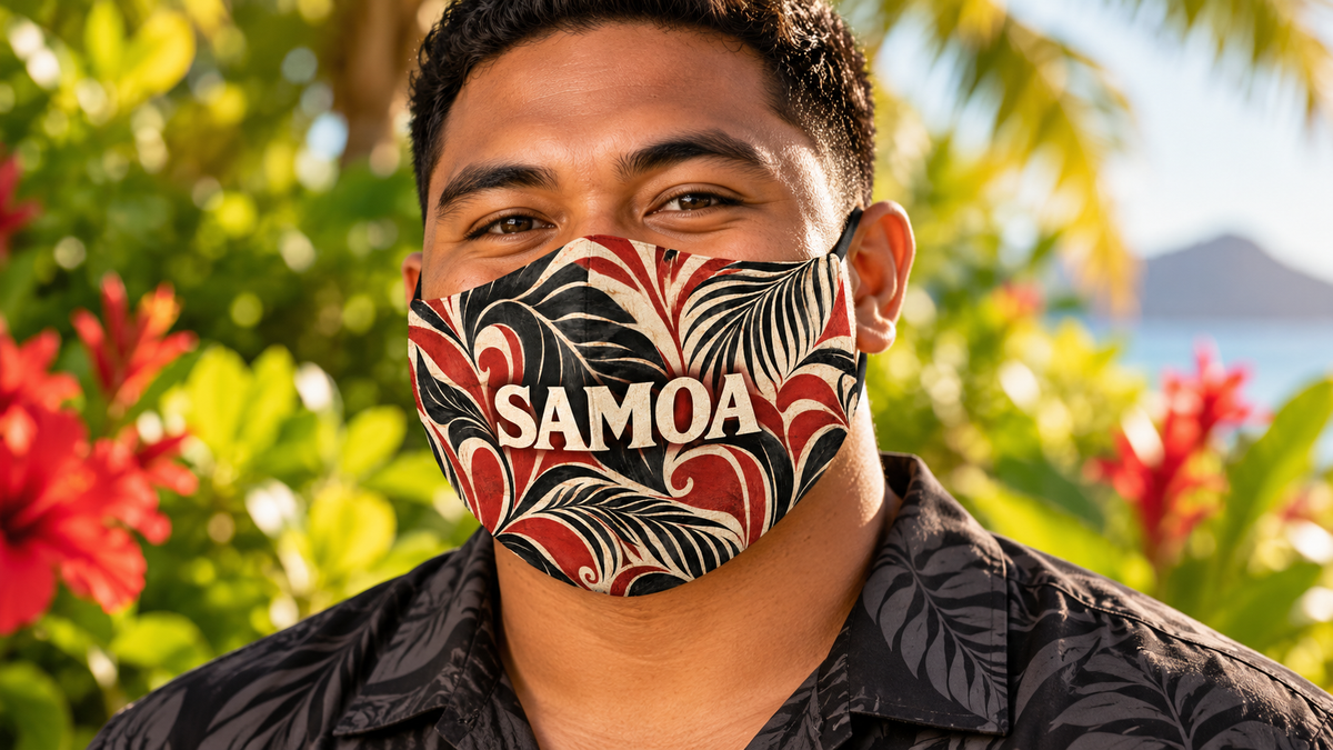 Samoa Tribal Print Face Mask — Polynesian Floral Reusable Cloth Mask