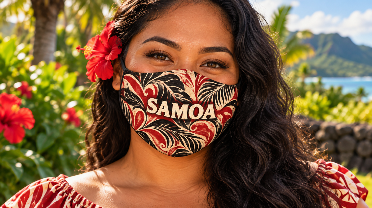 Samoa Tribal Print Face Mask — Polynesian Floral Reusable Cloth Mask