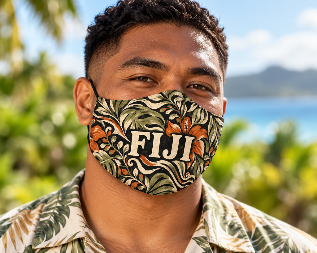 Fiji Floral Face Mask — Tropical Leaf & Hibiscus Design