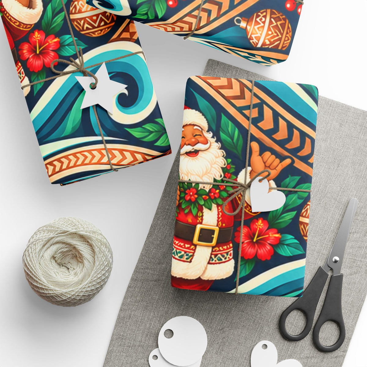 Tropical Polynesian Pattern Wrapping Paper Roll — Floral Tiki Wave Gift Wrap