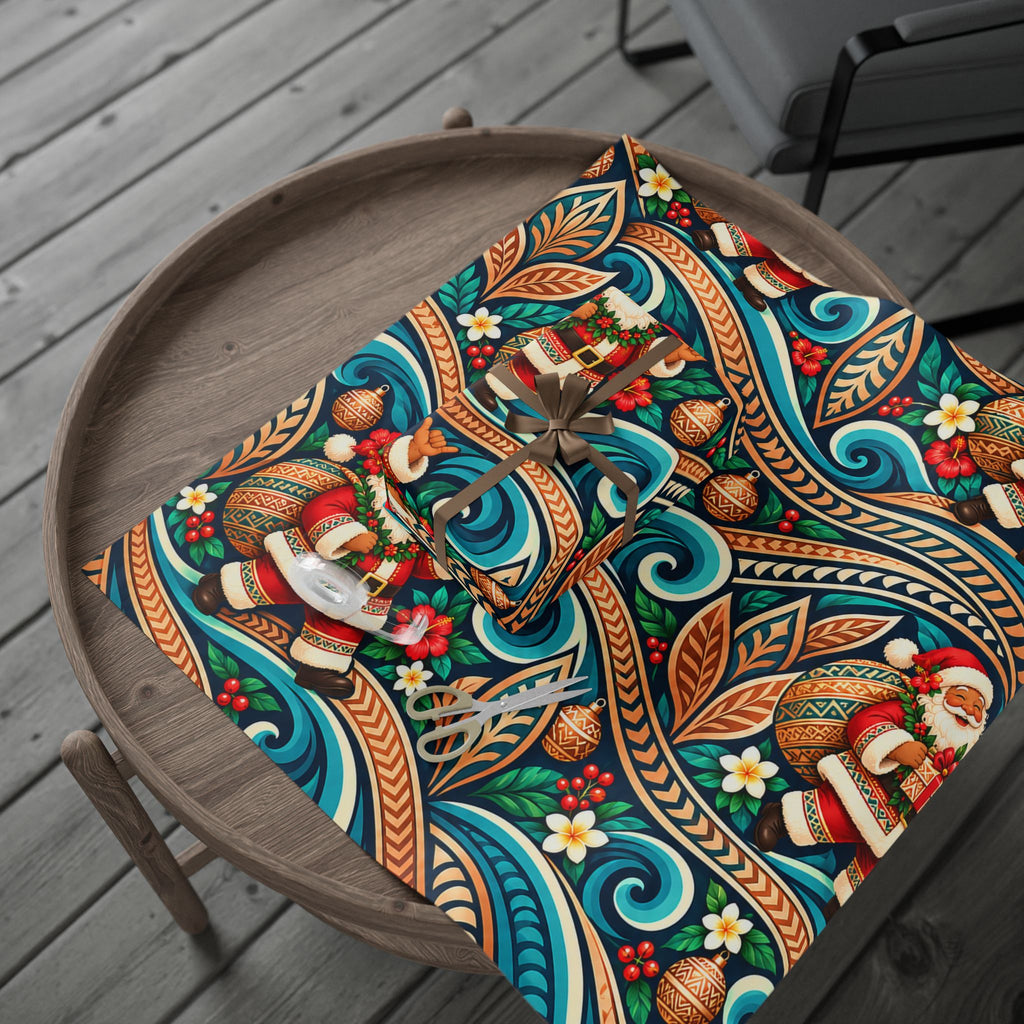 Tropical Polynesian Pattern Wrapping Paper Roll — Floral Tiki Wave Gift Wrap