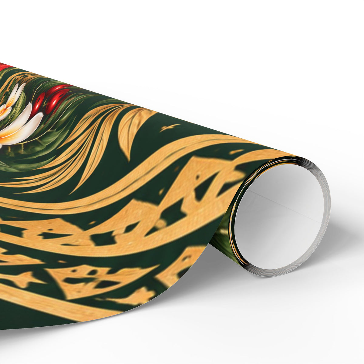 Holiday Floral Wrapping Paper Roll — Tropical Poinsettia & Plumeria Gift Wrap
