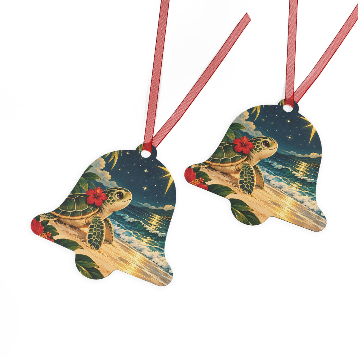 Sea Turtle Beach Bell Metal Ornament — Tropical Coastal Holiday Decoration