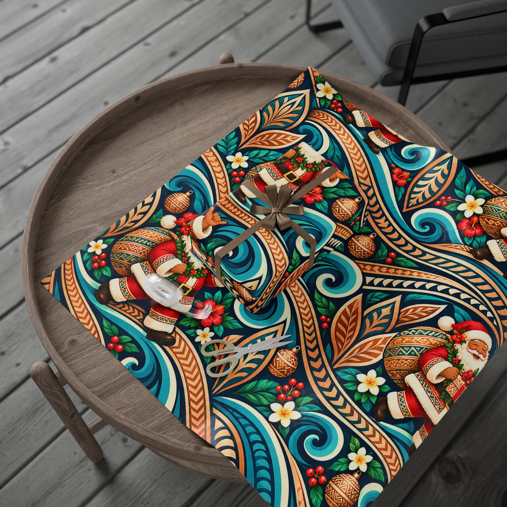 Tropical Polynesian Pattern Wrapping Paper Roll — Floral Tiki Wave Gift Wrap