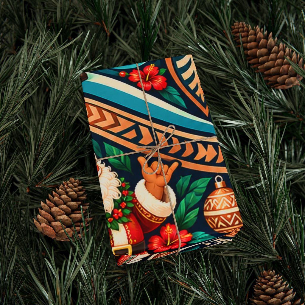 Tropical Polynesian Pattern Wrapping Paper Roll — Floral Tiki Wave Gift Wrap