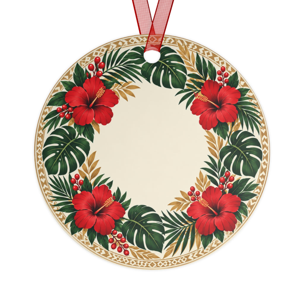Hibiscus Holiday Metal Ornament — Tropical Christmas Wreath Decoration