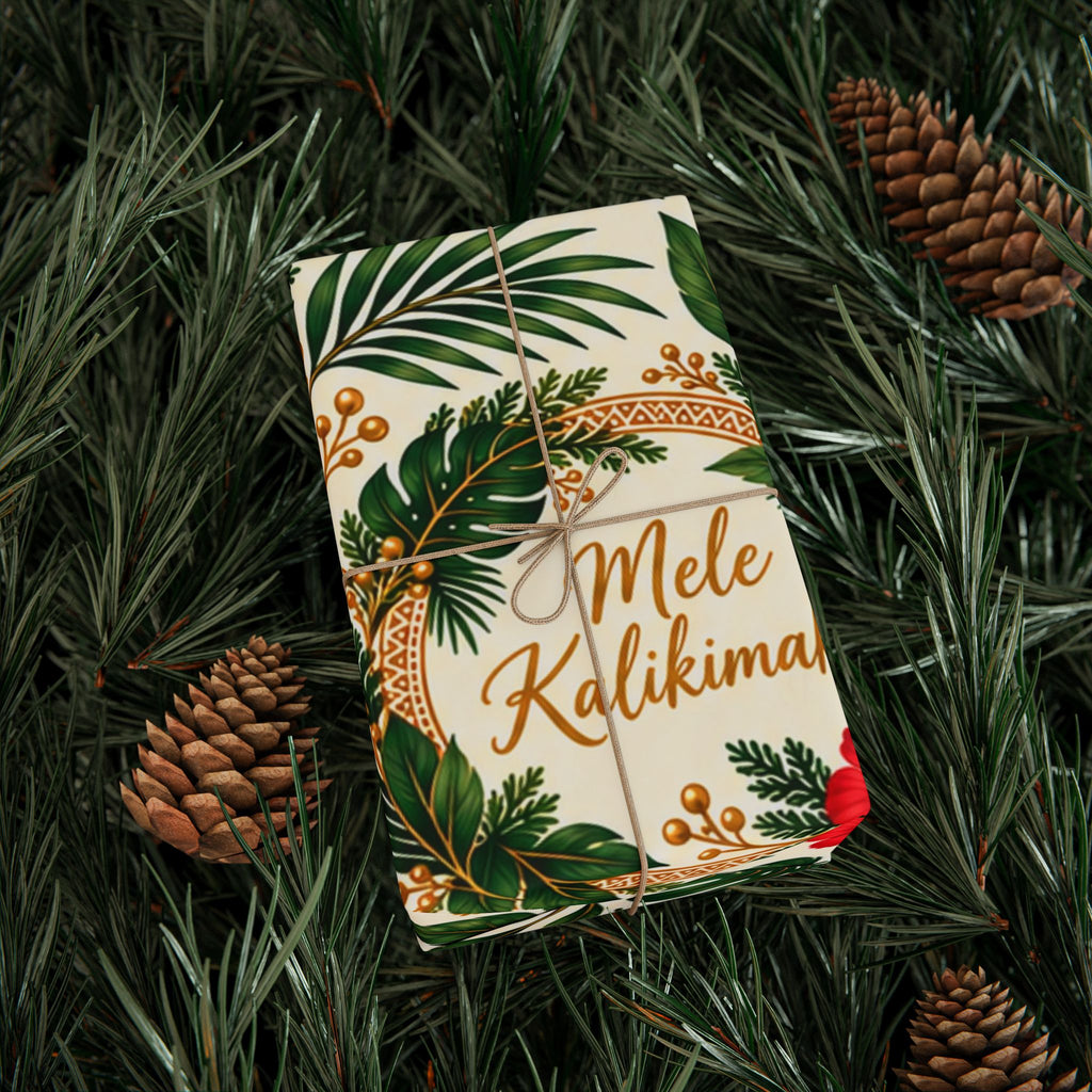 Holiday Wreath Wrapping Paper Roll — Classic Green & Gold Christmas Gift Wrap