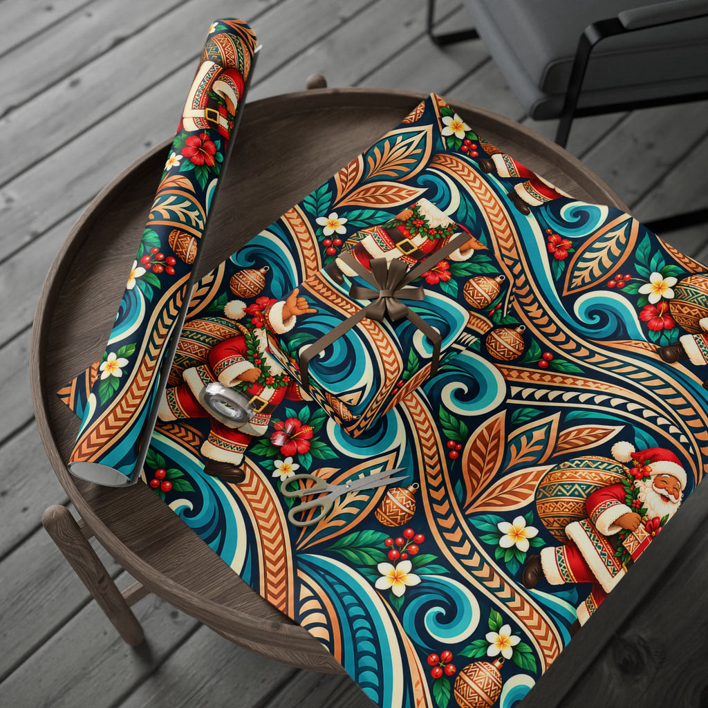 Tropical Polynesian Pattern Wrapping Paper Roll — Floral Tiki Wave Gift Wrap