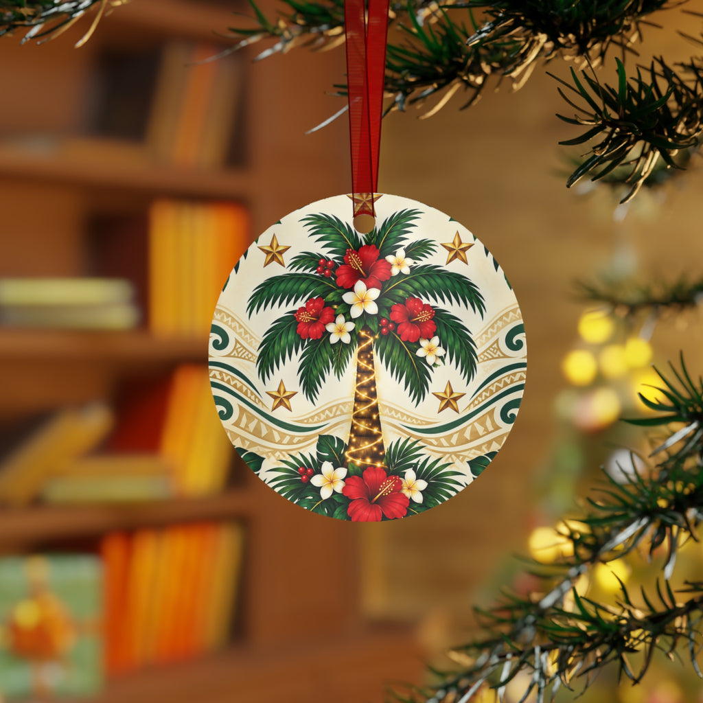 Tropical Palm Metal Ornament – Hawaiian Hibiscus Christmas Decoration