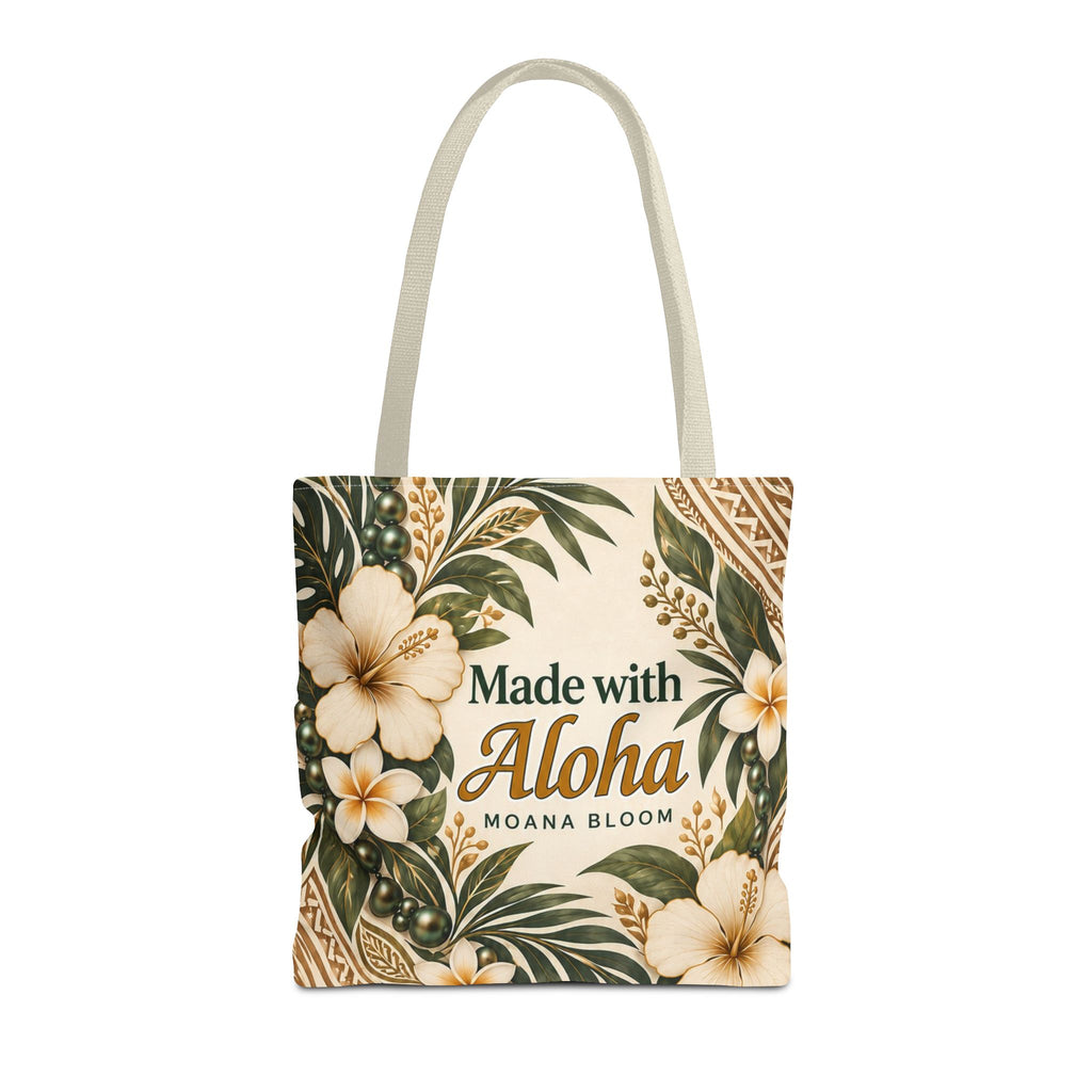 Made with Aloha Floral Tote Bag — Hawaiian Plumeria Beach Market Bag