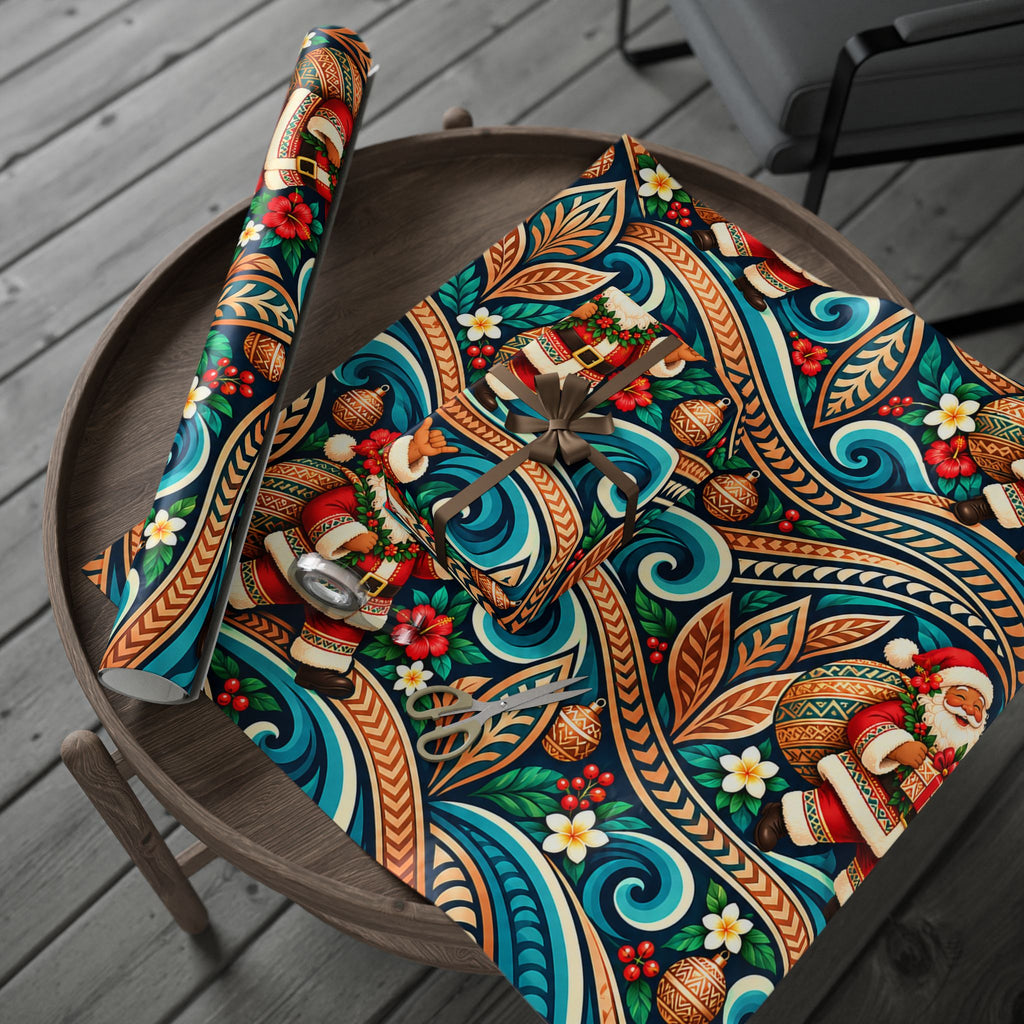 Tropical Polynesian Pattern Wrapping Paper Roll — Floral Tiki Wave Gift Wrap