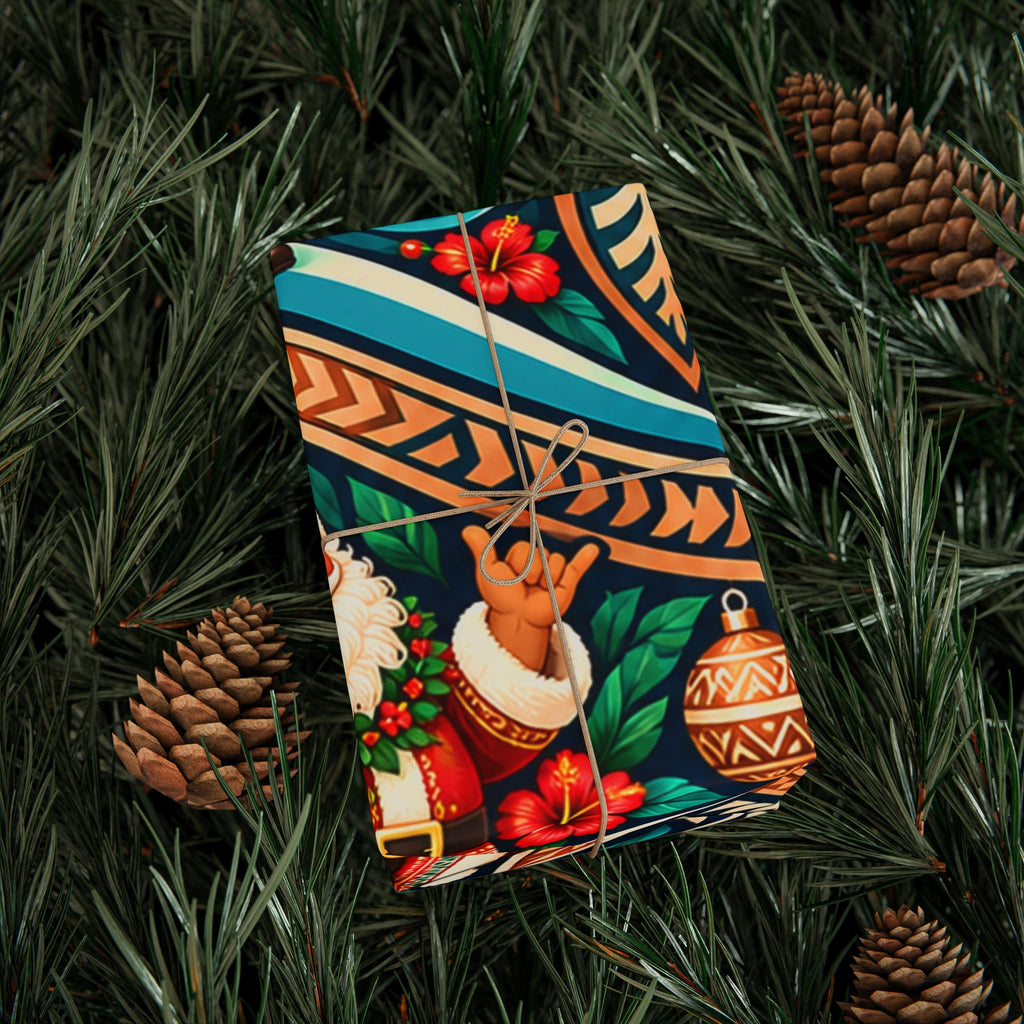 Tropical Polynesian Pattern Wrapping Paper Roll — Floral Tiki Wave Gift Wrap