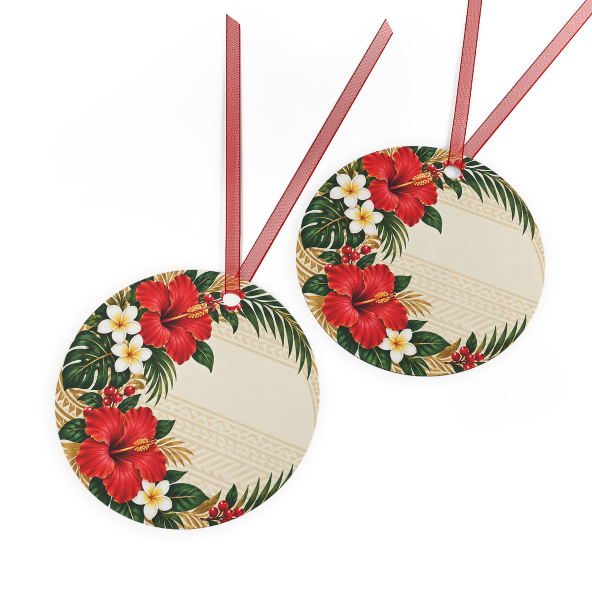 Hawaiian Hibiscus Bell Metal Ornament — Tropical Floral Christmas Decoration