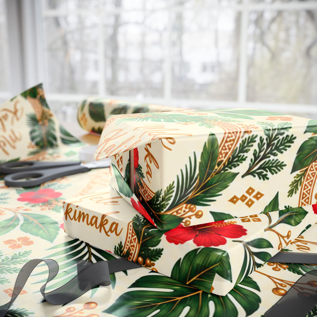 Holiday Wreath Wrapping Paper Roll — Classic Green & Gold Christmas Gift Wrap