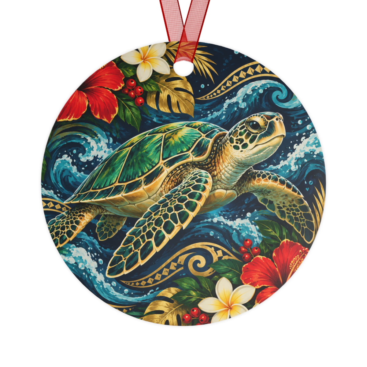 Sea Turtle Holiday Bell Ornament — Tropical Hawaiian Metal Ornament