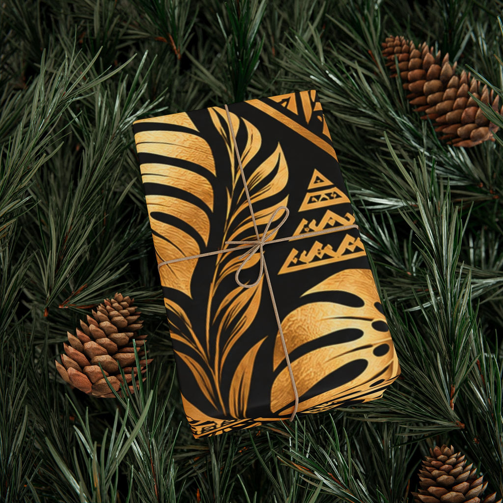 Gold & Black Floral Wrapping Paper Roll — Elegant Gift Wrap for Weddings, Anniversaries & Christmas