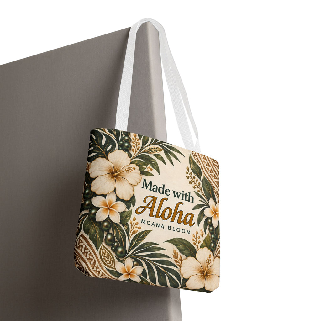 Made with Aloha Floral Tote Bag — Hawaiian Plumeria Beach Market Bag