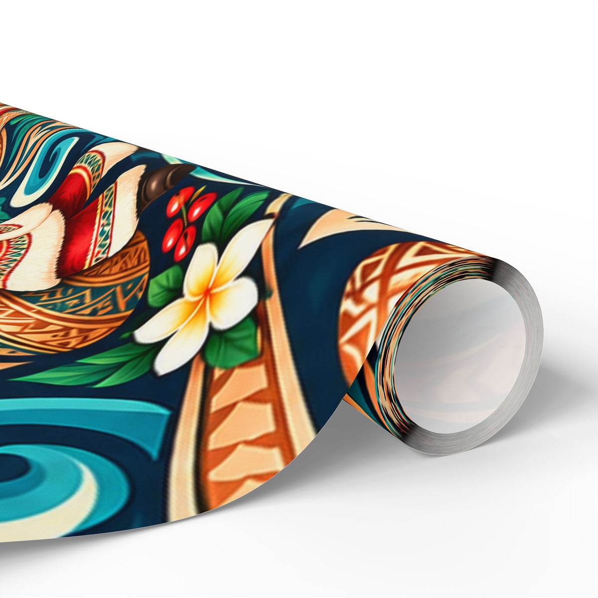 Tropical Polynesian Pattern Wrapping Paper Roll — Floral Tiki Wave Gift Wrap