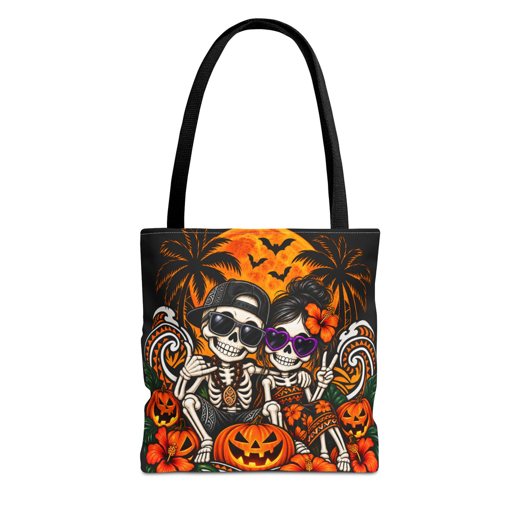 Two Skeletons Tropical Halloween Tote Bag