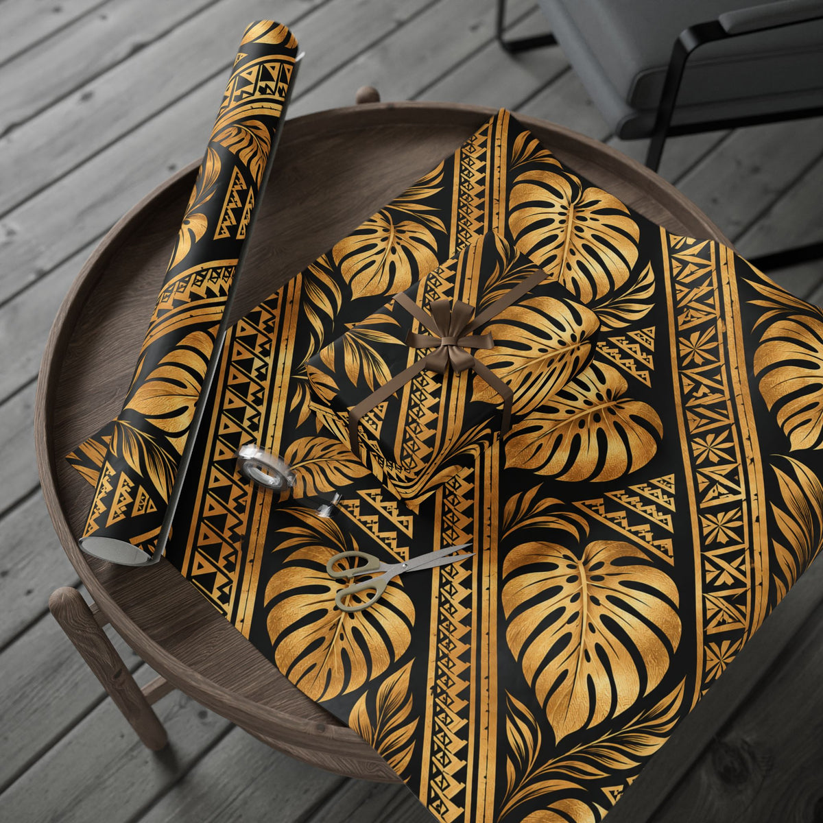 Gold & Black Floral Wrapping Paper Roll — Elegant Gift Wrap for Weddings, Anniversaries & Christmas