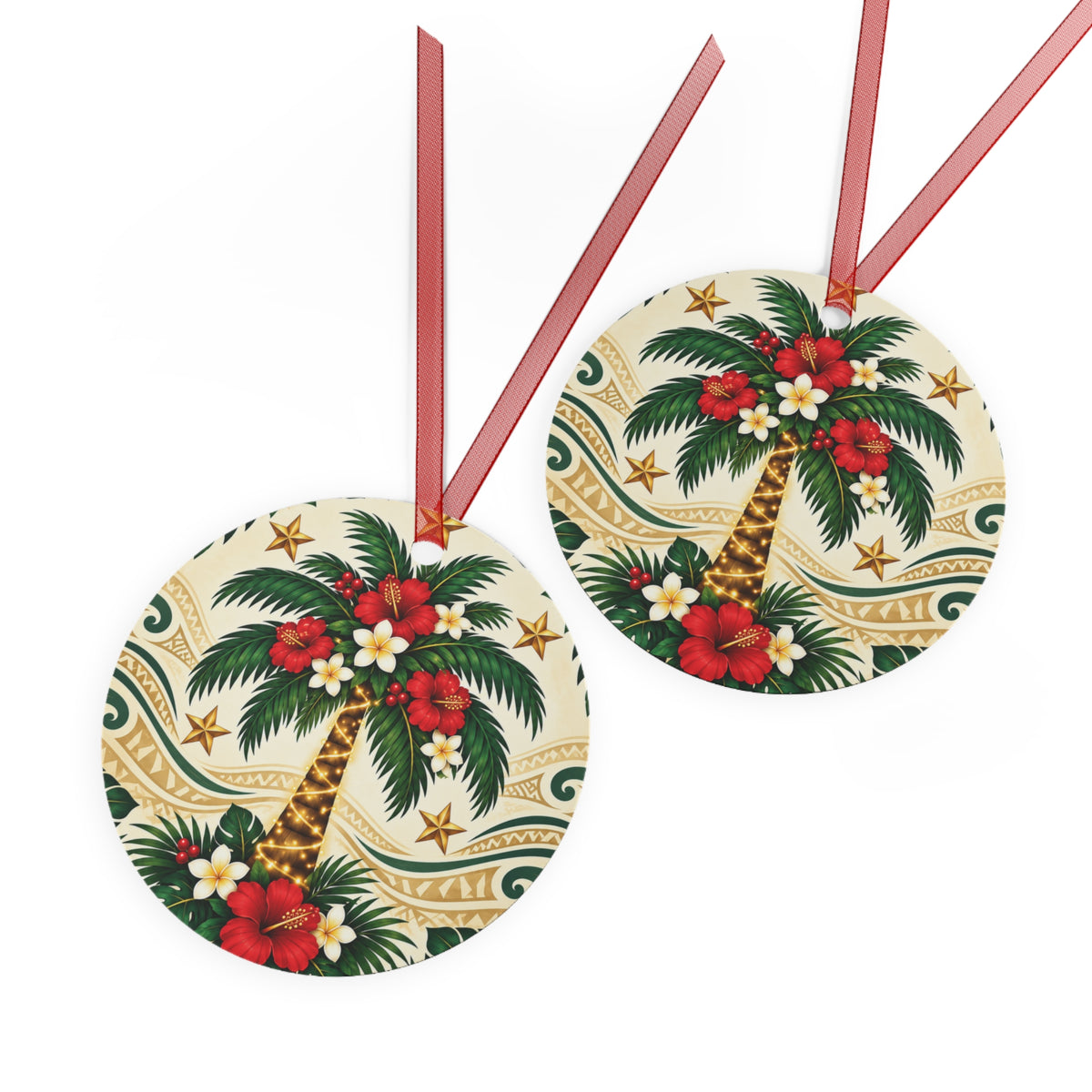 Tropical Palm Metal Ornament – Hawaiian Hibiscus Christmas Decoration