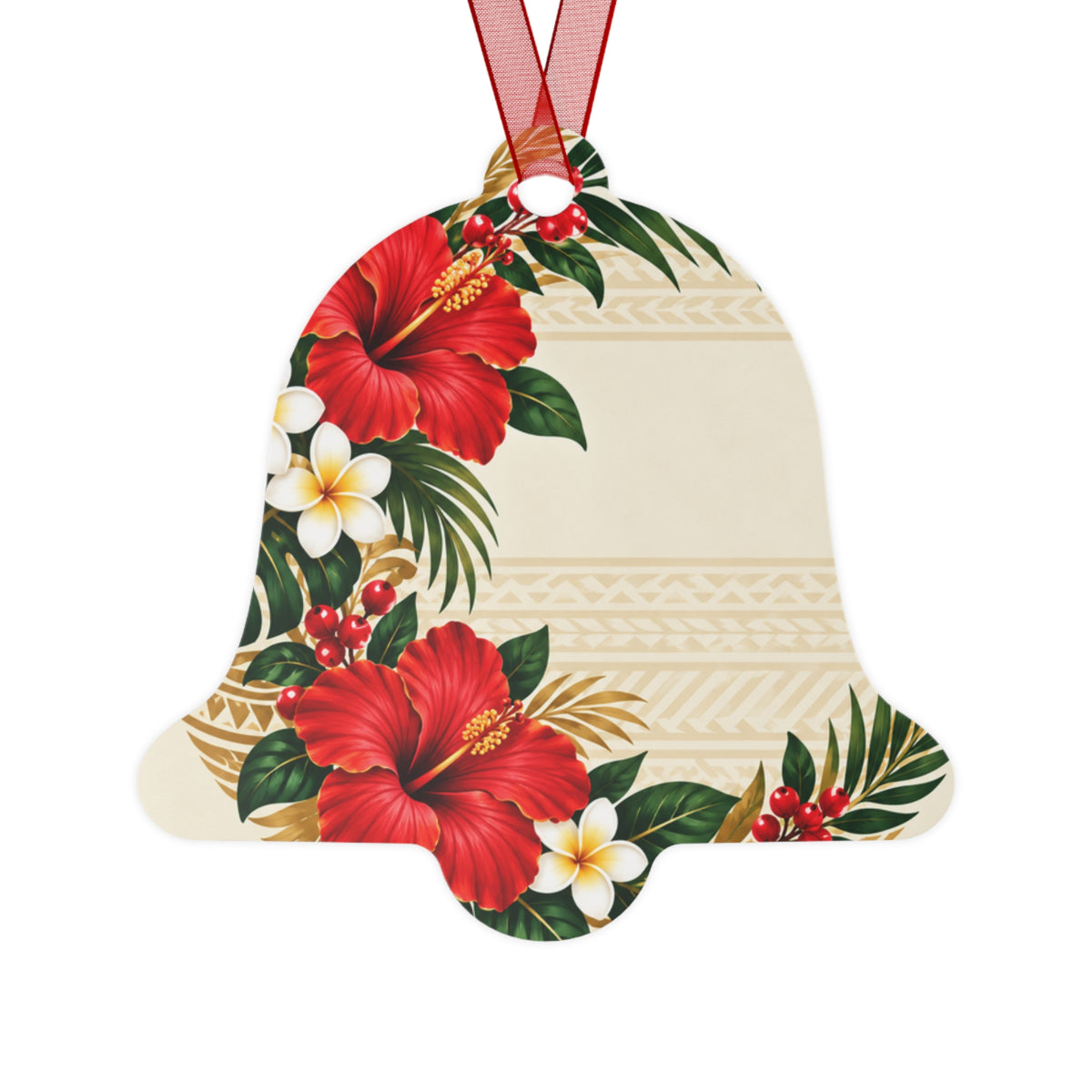 Hawaiian Hibiscus Bell Metal Ornament — Tropical Floral Christmas Decoration