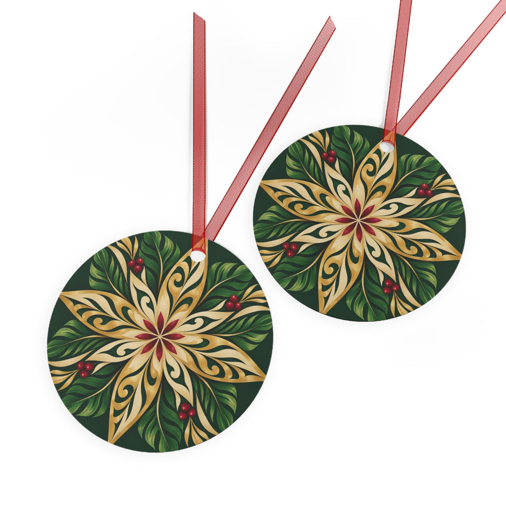 Gold & Green Holly Star Metal Ornament — Festive Christmas Tree Decoration