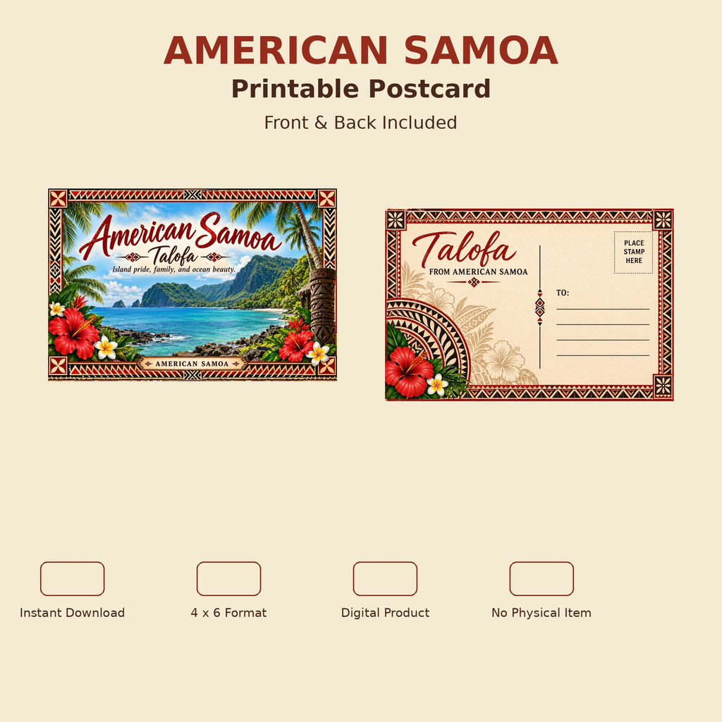 American Samoa Printable Postcard | Polynesian Island Digital Download