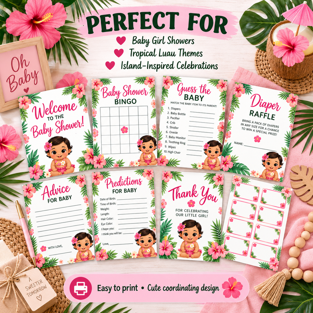 Baby Girl Shower Invitation | Printable Pink Hawaiian Baby Shower Invite | Digital Download