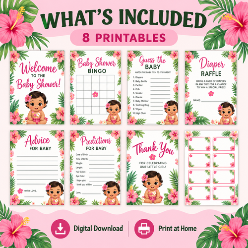 Baby Girl Shower Invitation | Printable Pink Hawaiian Baby Shower Invite | Digital Download