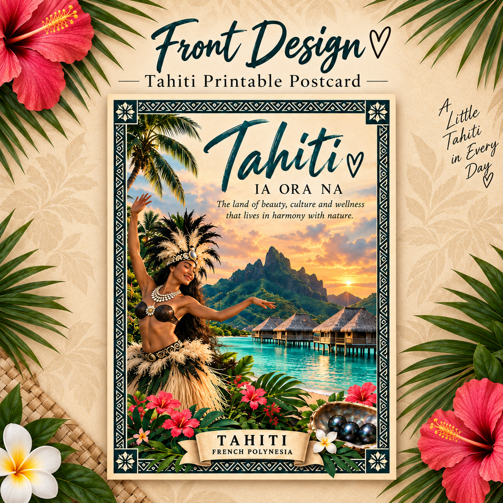 Tahiti Printable Postcard | French Polynesia Digital Download