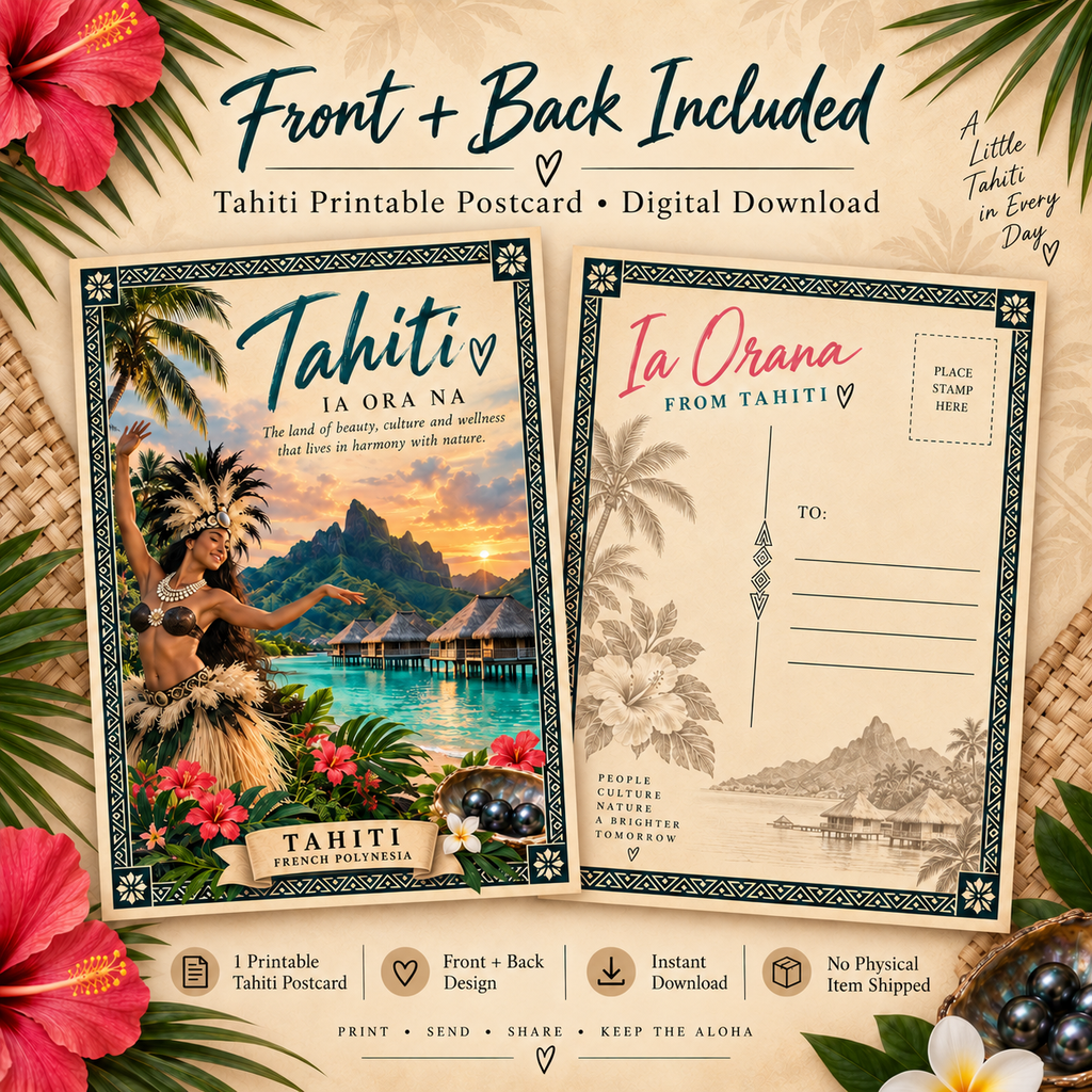 Tahiti Printable Postcard | French Polynesia Digital Download