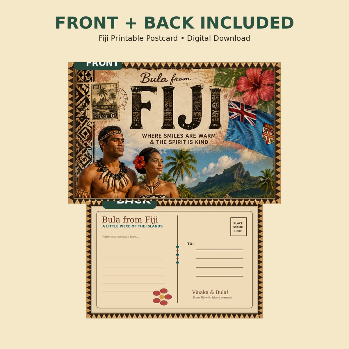 Fiji Printable Postcard | Pacific Island Digital Download