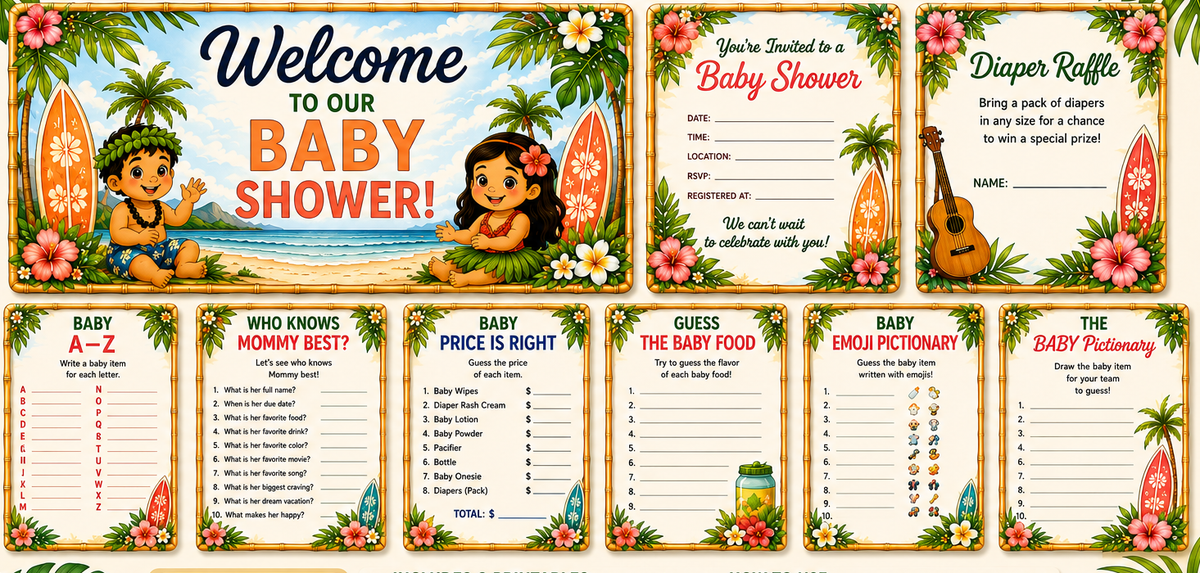 Tropical Baby Shower Invitation | Printable Island Theme | Digital Download