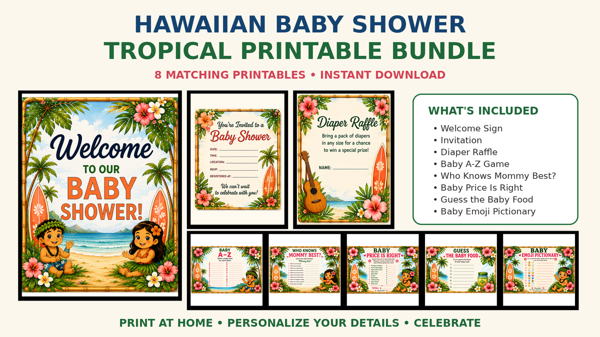 Tropical Baby Shower Invitation | Printable Island Theme | Digital Download
